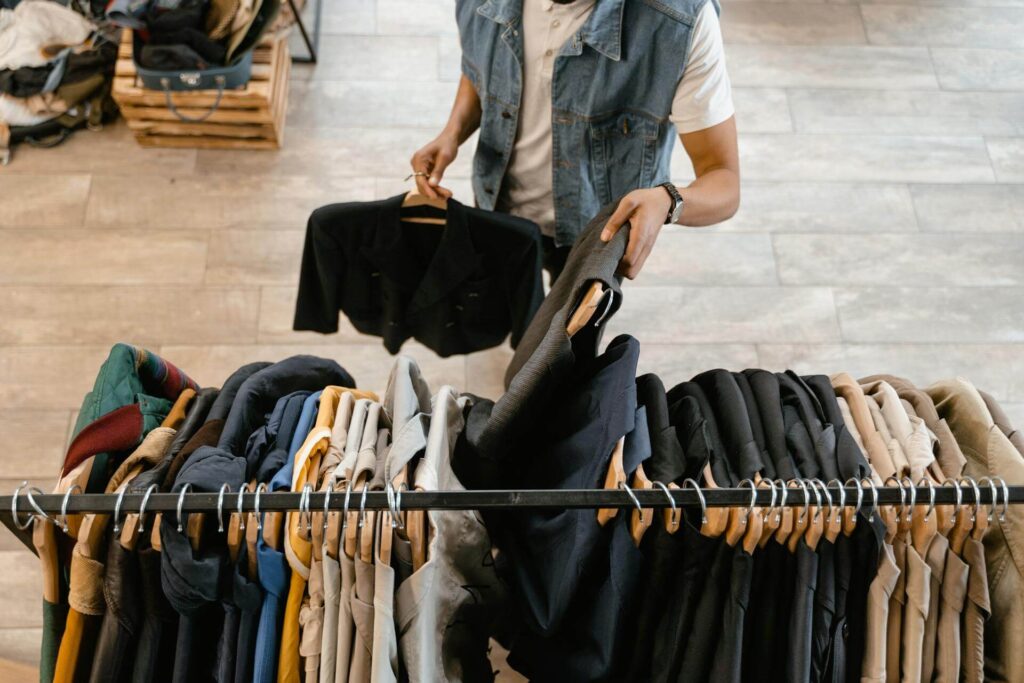 Durable hanger labels for retail clothing organization by Mark Bric Sizers, enhancing store efficiency.